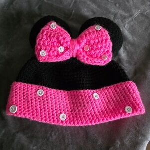 Pink and Black Mickey ears Kids Knit Hat